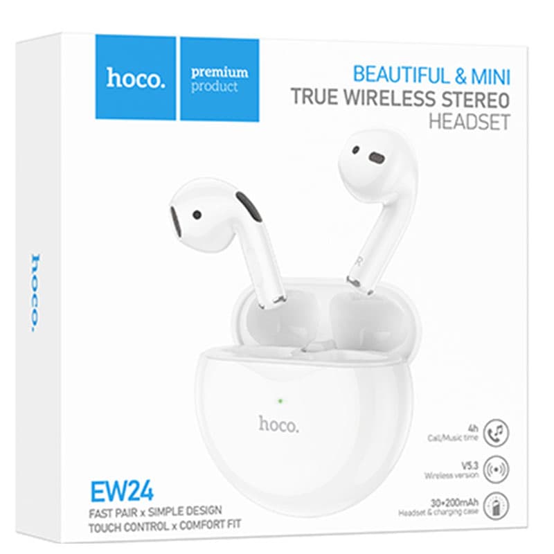 Hoco (EW24) - Casti Wireless, Ear Buds, BT 5.3, 180h StandBy, 200mAh, Assist, White 1