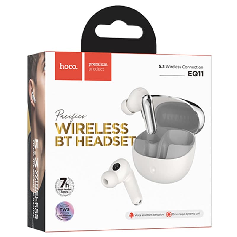 Hoco (EQ11) - Casti Wireless, Ear Buds, BT 5.3, 180h StandBy, 400mAh, Pacifico, White 1