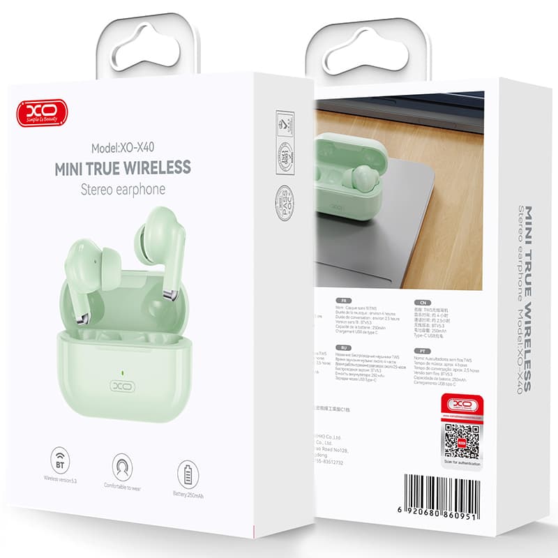 XO (X40) - Casti Wireless, Ear Buds, BT 5.3, 250mAh, Green 1