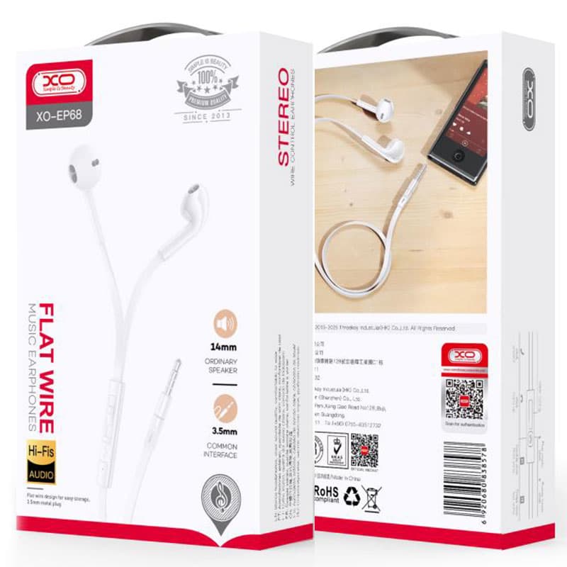XO (EP68) - Casti cu Fir, In Ear, 3.5mm, 1.2m, Mic &amp; Volume Key, HiFi, White 1