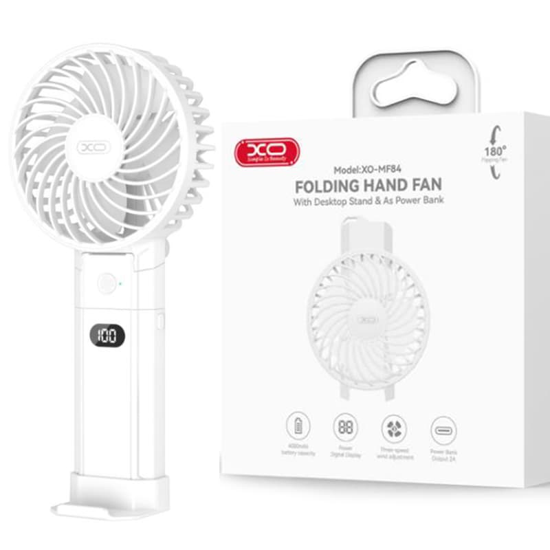 XO (MF84) - Ventilator portabil/Desktop, Suport Pliabil, 3 viteze, 4000mAh, White 1