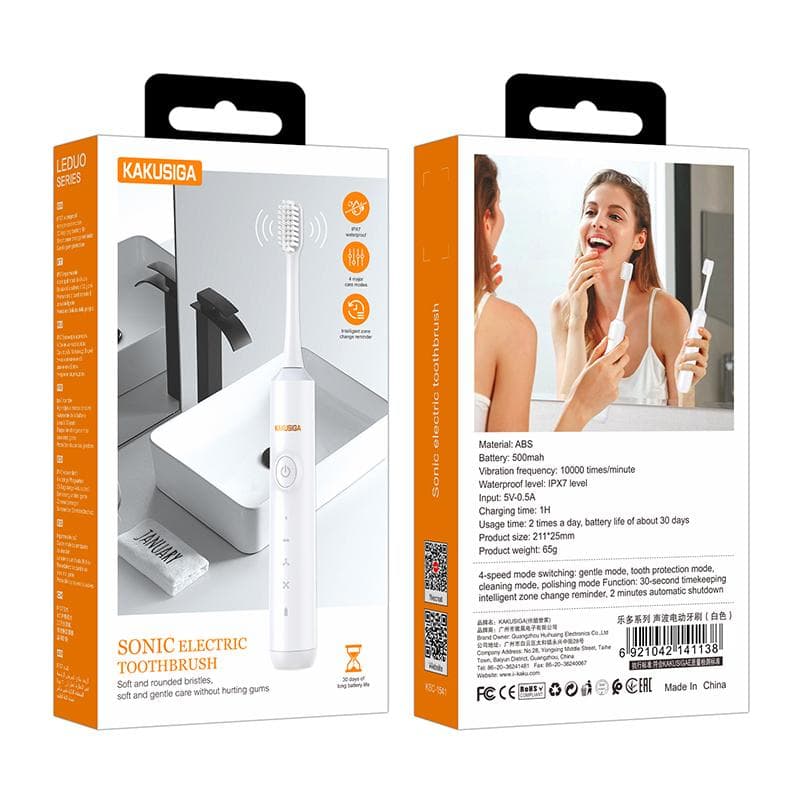 Kaku (KSC-1541) - Periuta de dinti electrica, Ultra-Sonic, 500mAh, Waterproof, Vibration, White