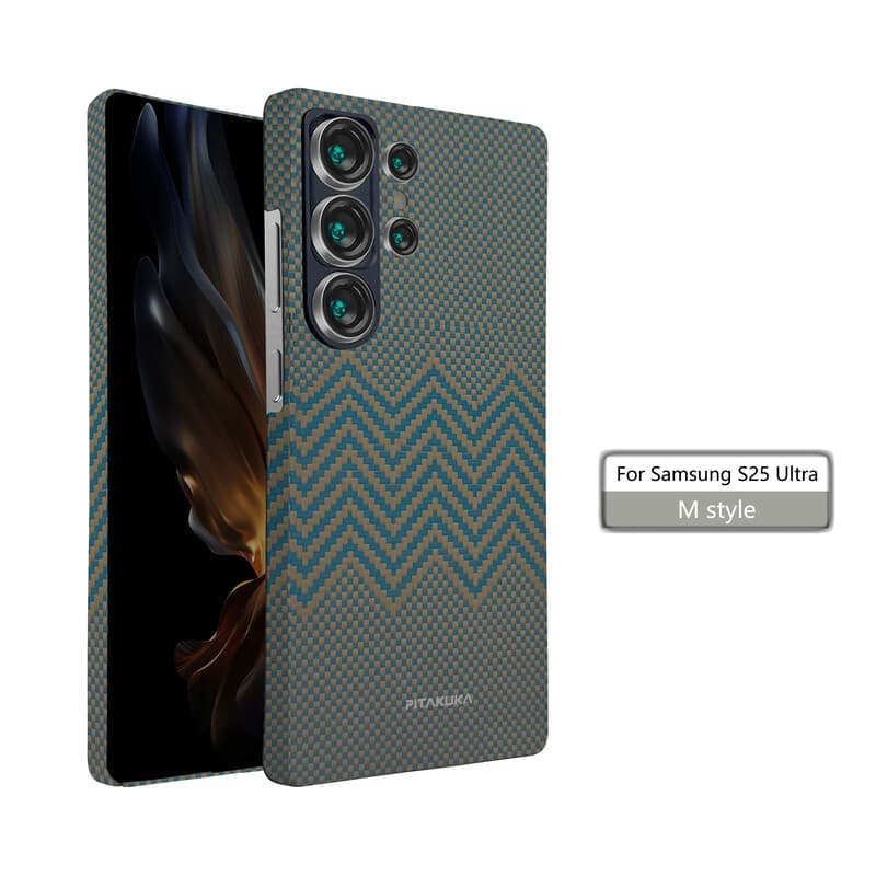 Husa Aramid PTK » Samsung S25 Ultra, Kevlar Fiber, cu MagSafe, Twill Gold