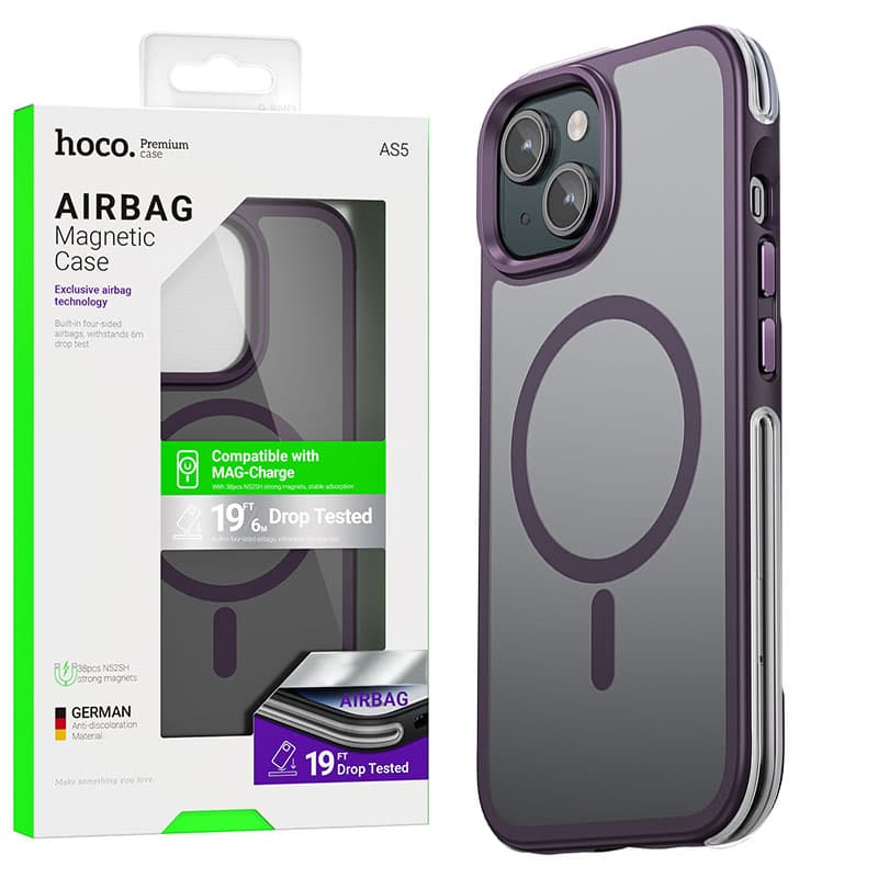 Husa Hoco (AS5) » iPhone 15 Plus - MagSafe, Grip honeEdge, Frosted, Grey / Purple 1