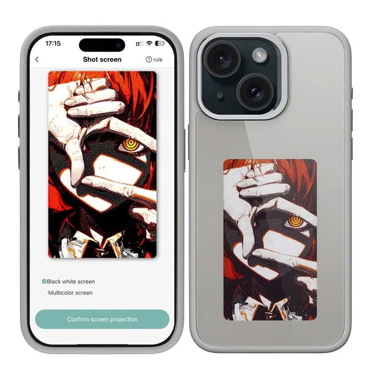 Husa InkLed » iPhone 15 Pro, ShockProof, cu Ecran Digital, Microfiber, PC Plus TPU, Grey 1