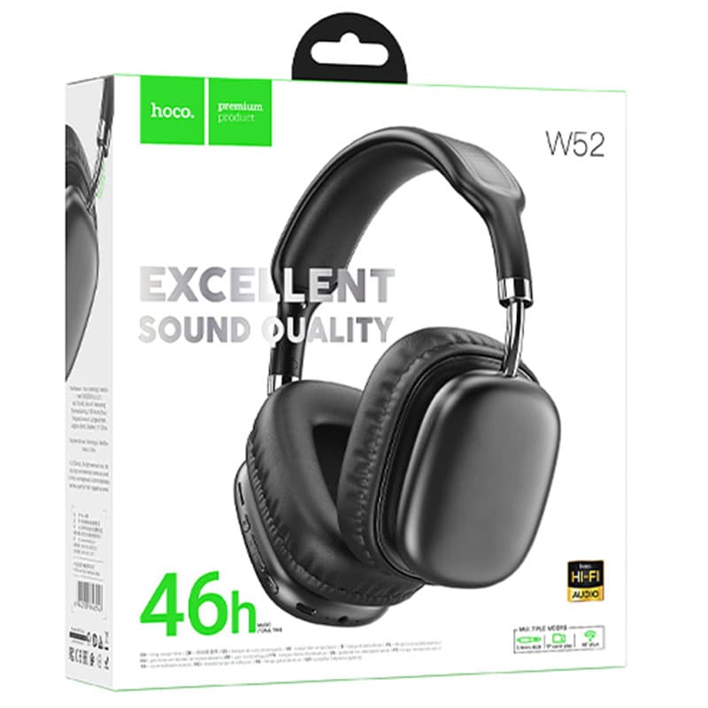 Hoco (W52) - Casti Wireless, Over Ear, BT, Black 1
