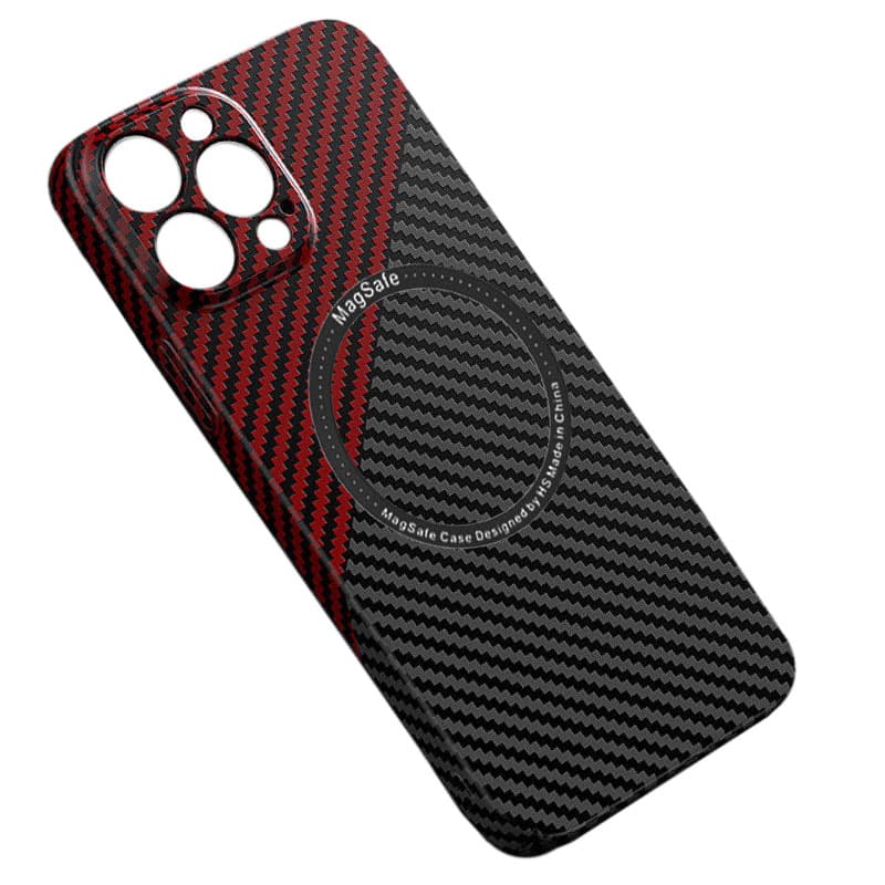 Husa iPefet Carbon » iPhone 13 Pro Max, Kevlar Pattern, cu MagSafe, Black/Red 1