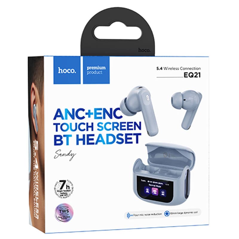 Hoco (EQ21) - Casti Wireless, Ear Buds, BT 5.4, 40/400mAh, ANC+ENC, Touchscreen, Star/Blue 1