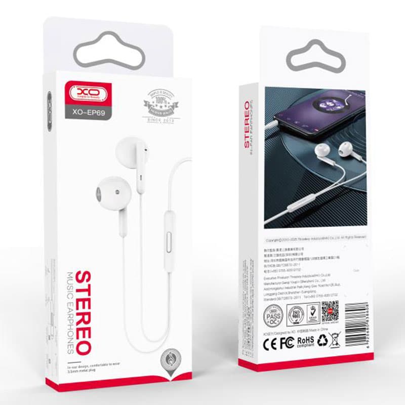 XO (EP69) - Casti cu Fir, In Ear, 3.5mm, 1.2m, Mic &amp; Volume Key, HiFi, White 1