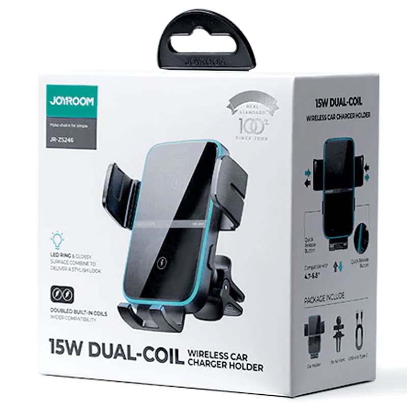 Joyroom (JR-ZS246) - Suport Auto cu incarcare, cu cleme laterale, Ventilatie, Dual Coil, Black 1