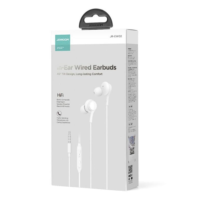 Joyroom (JR-EW02) - Casti cu Fir, In Ear, 3.5mm, 1.2m, Mic &amp; Volume Key, HiFi, White 1
