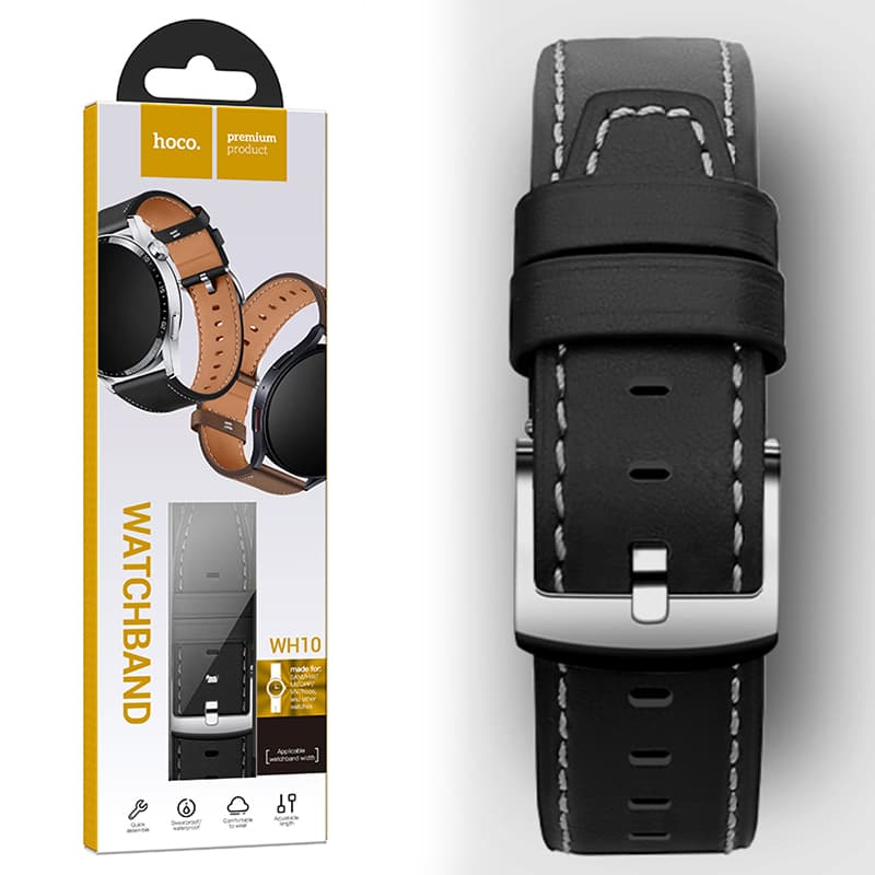 Hoco (WH10) - Curea eco-leather, pentru ceasuri, conectori 22 mm, GT Original Series, Black
