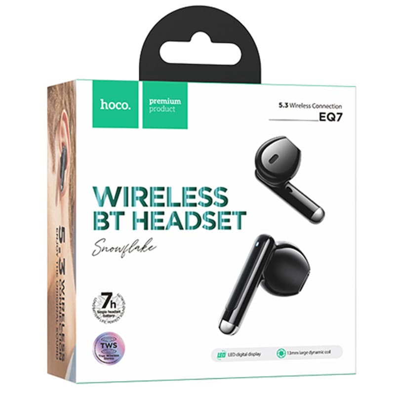 Hoco (EQ7) - Casti Wireless, Ear Buds, BT 5.3, 180h StandBy, 300mAh, Power LED, Snowflake, Black 1