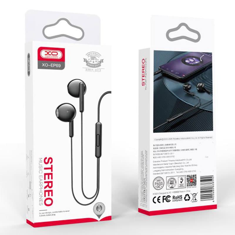 XO (EP69) - Casti cu Fir, In Ear, 3.5mm, 1.2m, Mic &amp; Volume Key, HiFi, Black 1