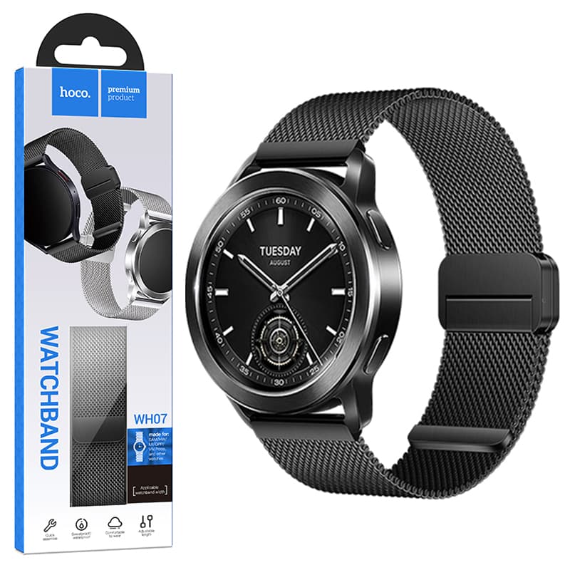 Hoco (WH07) - Curea metalica, Universala, conectori 20 mm, Magnet, Stainless, Milanese Black