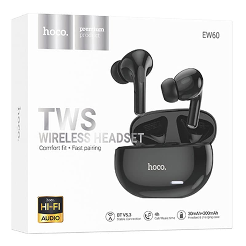 Hoco (EW60) - Casti Wireless, Ear Buds, BT 5.3, 150h StandBy, 300mAh, HiFi, Norman, Black 1