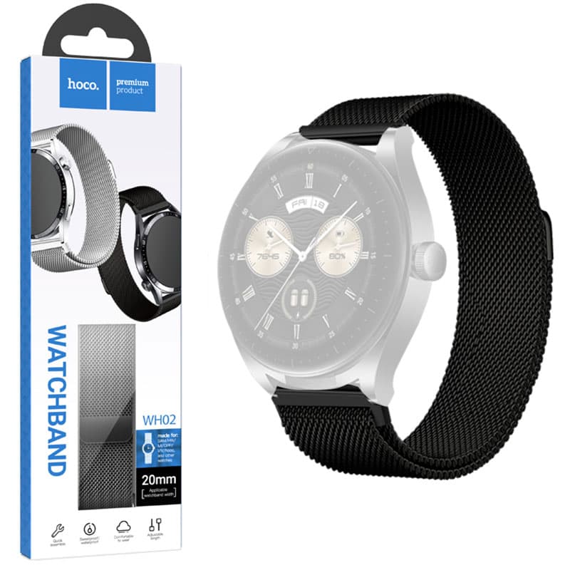 Hoco (WH02) - Curea metalica, Universala, conectori 20 mm, Magnet, Stainless, Milanese Black