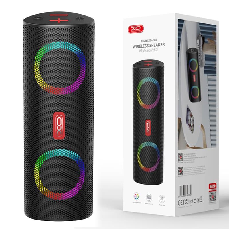 XO (F43) - Boxa Portabila, Wireless BT 5.2, 2x5W, 1200mAh, TF card, RGB Ambient Light, Black 1