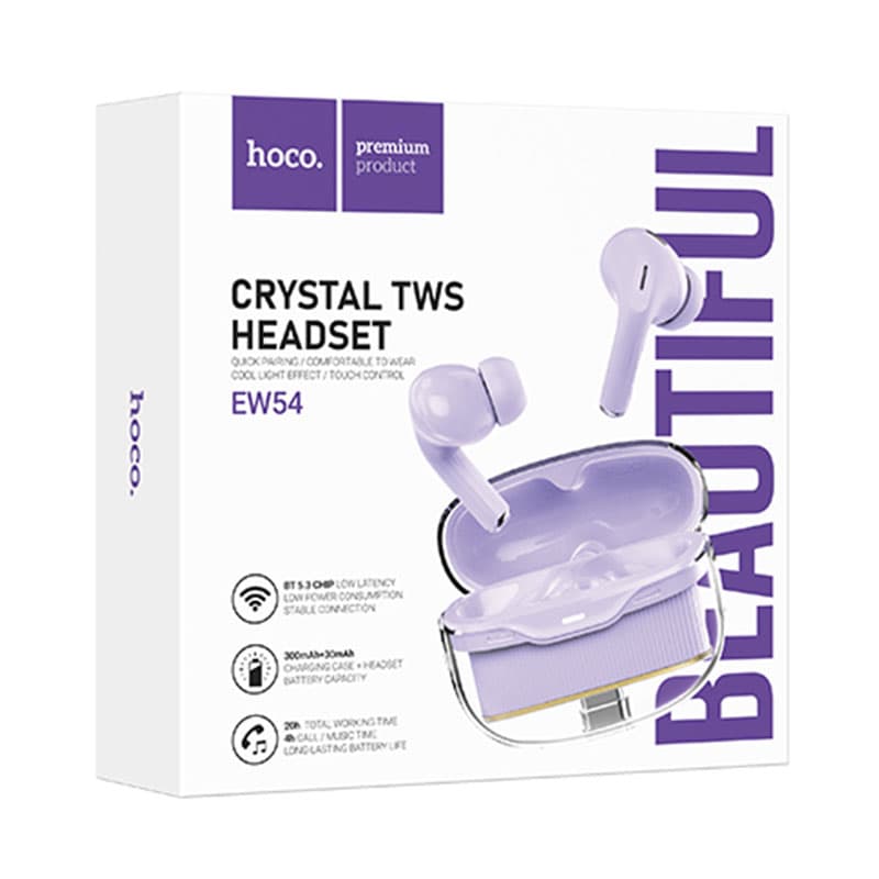 Hoco (EW54) - Casti Wireless, Ear Buds, BT 5.3, 300mAh, Rayo, Purple 1