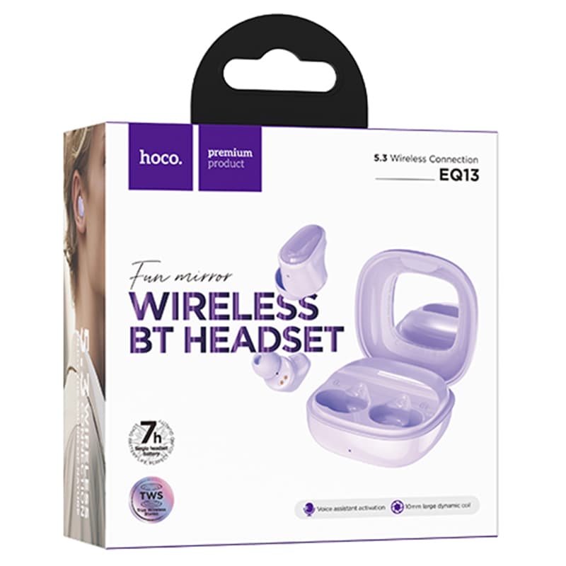 Hoco (EQ13) - Casti Wireless, Ear Buds, BT 5.3, 180h StandBy, 400mAh, Mirror Case, Funtrue, Purple 1
