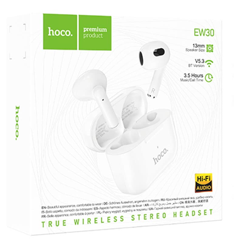 Hoco (EW30) - Casti Wireless, Ear Buds, BT 5.3, 150h StandBy, 300mAh, Intelligent, White 1
