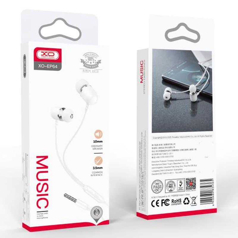XO (EP64) - Casti cu Fir, In Ear, 3.5mm, 1.2m, Mic &amp; Volume Key, HiFi, White 1