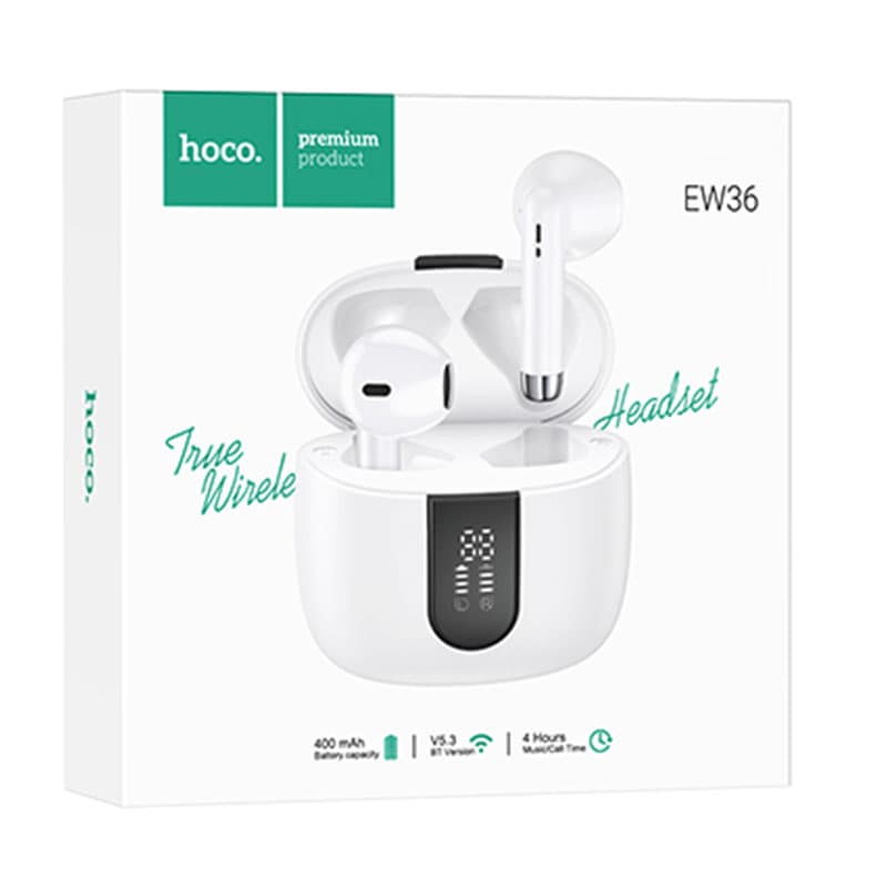 Hoco (EW36) - Casti Wireless, Ear Buds, BT 5.3, 150h StandBy, 400mAh, Melody, White 1