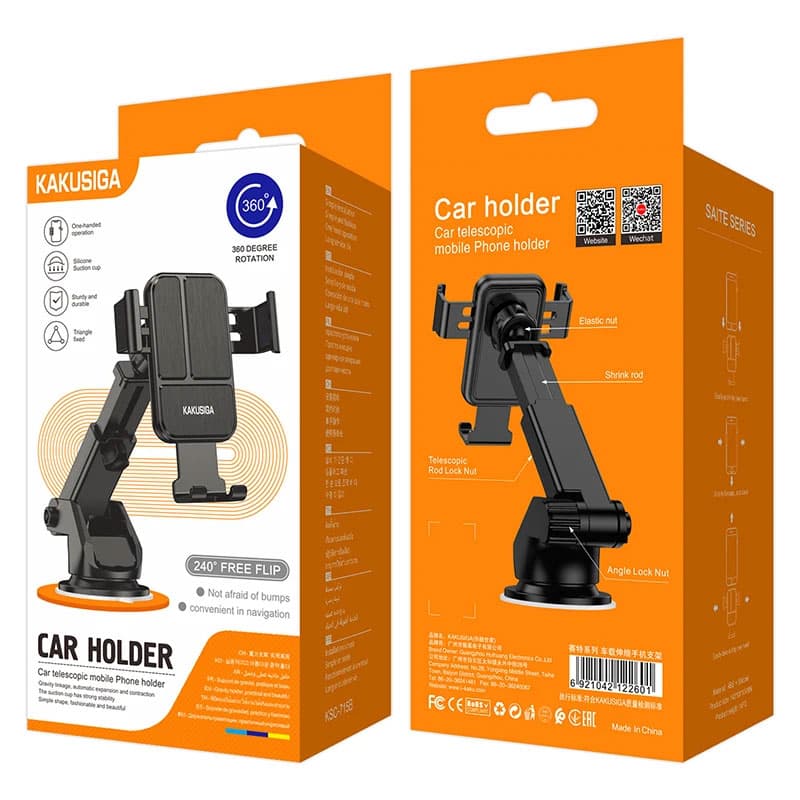 Kaku (KSC-715B) - Suport Auto, cu cleme laterale, montaj Bord, MultiAngle, brat ajustabil, Black 1