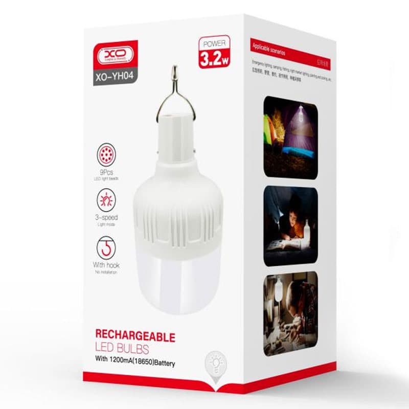 XO (YH04) - Bec cu acumulator, reincarcabil, conectare USB, 3.2W, 3 x Light Mood, 1200MAh 1