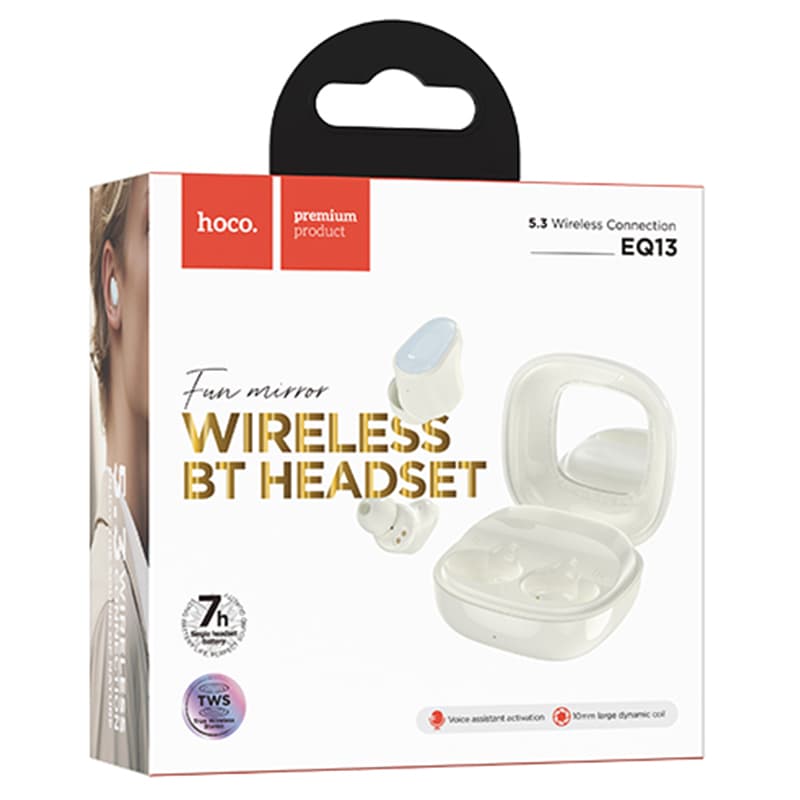 Hoco (EQ13) - Casti Wireless, Ear Buds, BT 5.3, 180h StandBy, 400mAh, Mirror Case, White 1