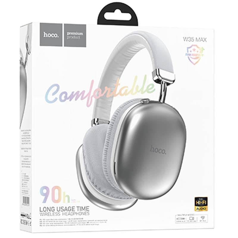 Hoco (W35 Max) - Casti Wireless, Over Ear, BT 5.3, 200h StandBy, Max Joy, Silver 1