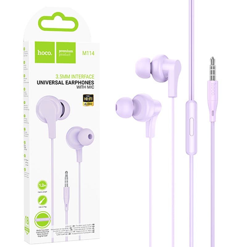 Hoco (M114) - Casti cu Fir, In Ear, 3.5mm, 1.2m, Mic &amp; Volume Key, Purple 1