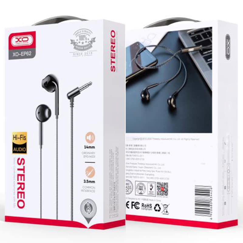 XO (EP62) - Casti cu Fir, In Ear, 3.5mm, 1.2m, Mic &amp; Volume Key, HiFi, Black 1