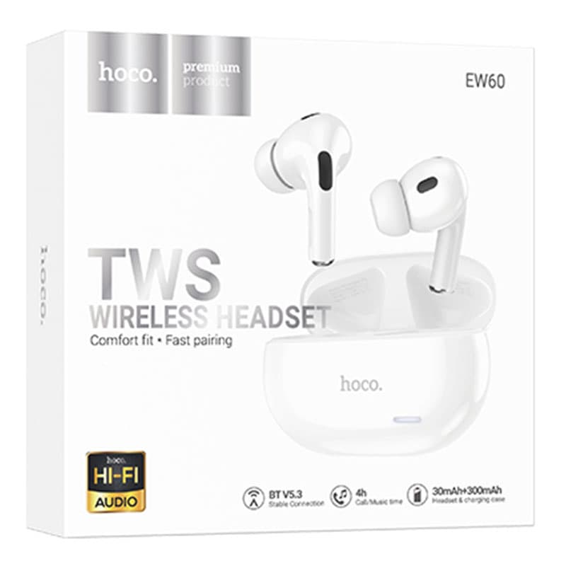 Hoco (EW60) - Casti Wireless, Ear Buds, BT 5.3, 150h StandBy, 300mAh, HiFi, Norman, White 1