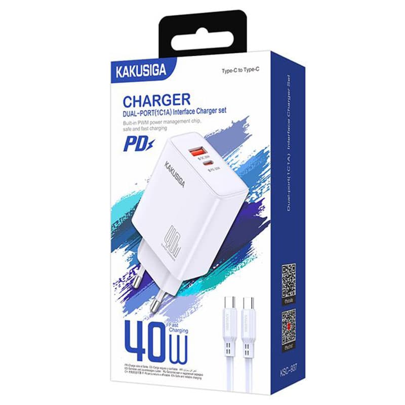 Kaku (KSC-937) - Incarcator Retea + Cablu USB-C, 40W, 1xUSB-C, 1xUSB-A, PD, QC 3.0, White 1