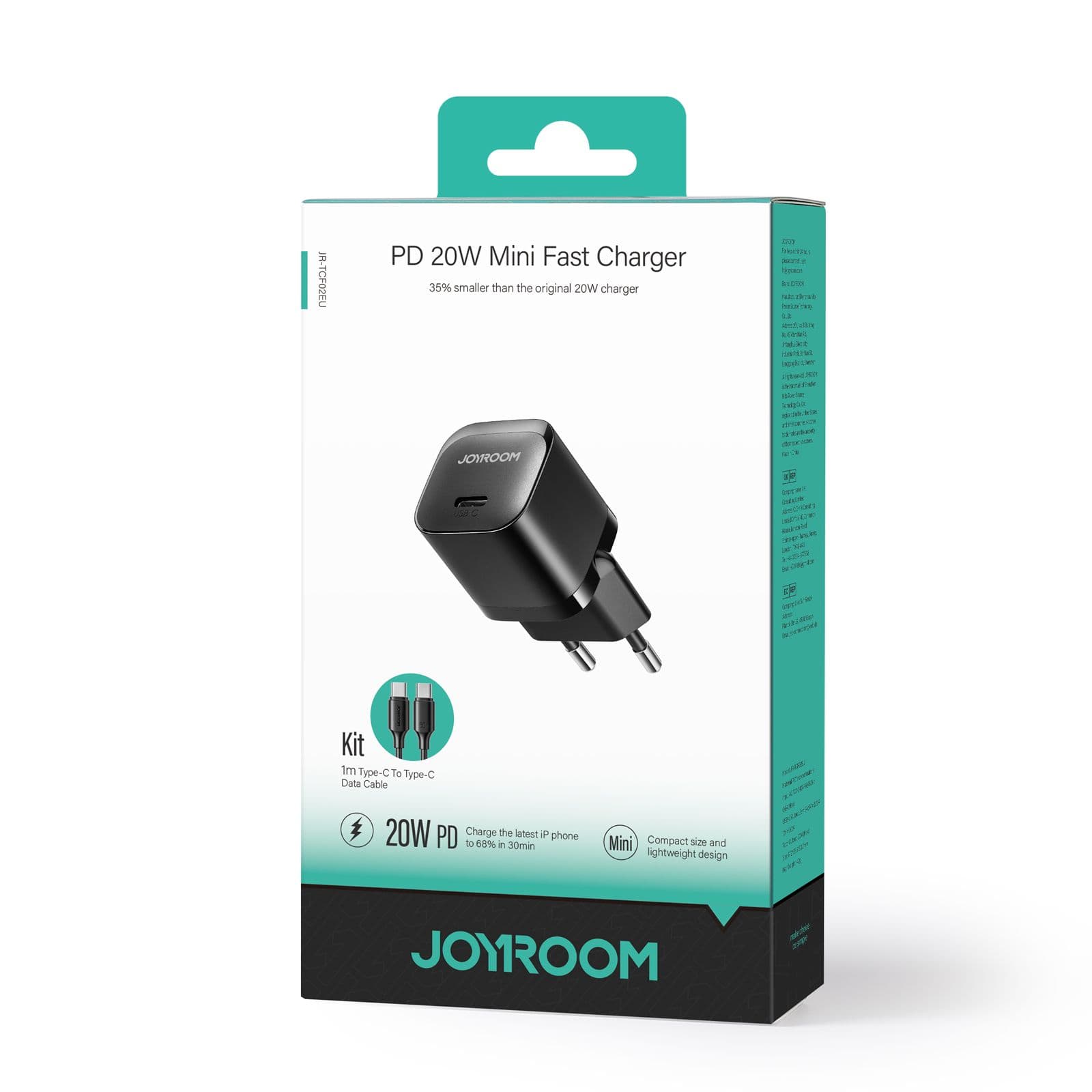 Joyroom (JR-TCF02) - Incarcator Retea + Cablu USB-C, 20W, 1xUSB-C, PD, Compact, Black 1