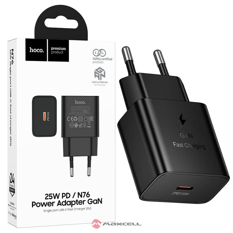 Hoco (N76) - Incarcator Priza, 25W, 1xUSB-C, FastCharging, Black 1