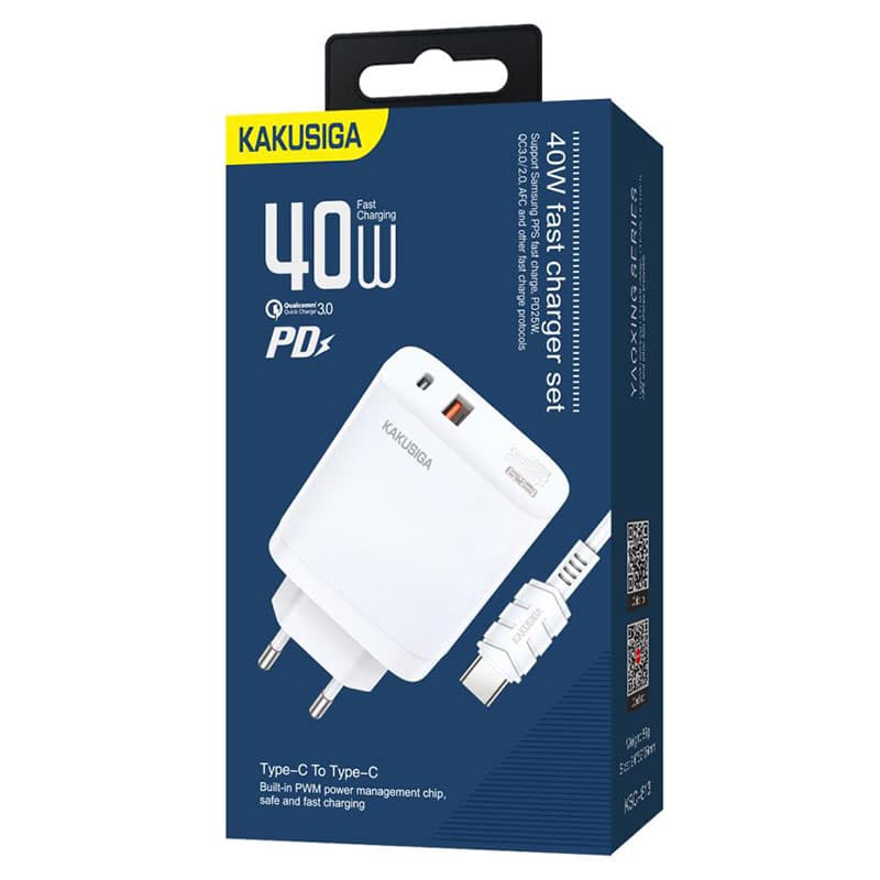Kaku (KSC-813) - Incarcator Retea + Cablu USB-C, 40W, 2.4A, 1xUSB-C, 1xUSB-A, PD, QC 3.0, White 1