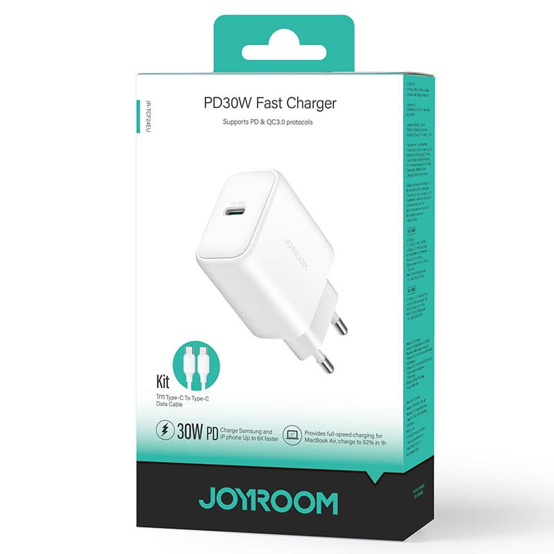 Joyroom (JR-TCF24) - Incarcator Retea + Cablu USB-C, 1m, PD30W, 1xUSB-C, FastCharge, White 1