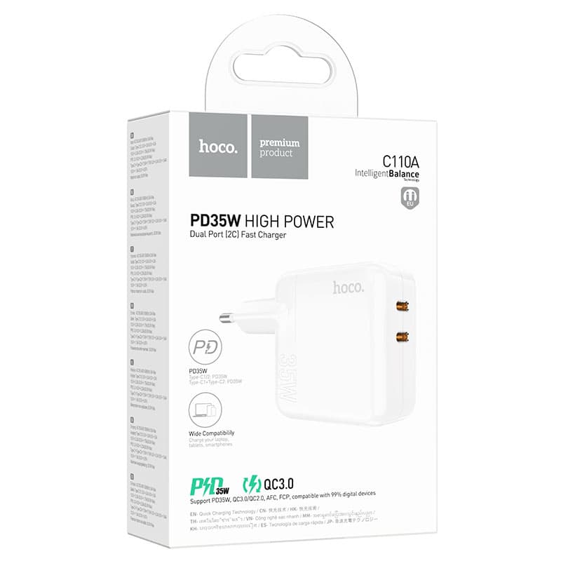 Hoco (C110A) - Incarcator Retea, 35W, 2xUSB-C, PD, White 1