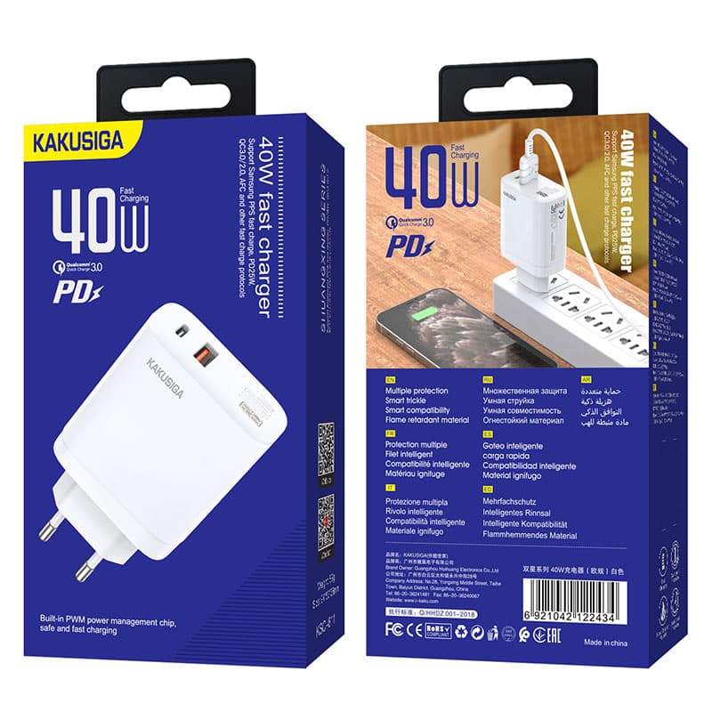 Kaku (KSC-811) - Incarcator Retea, 40W, 1xUSB-C, 1xUSB-A, PD, QC 3.0, White 1