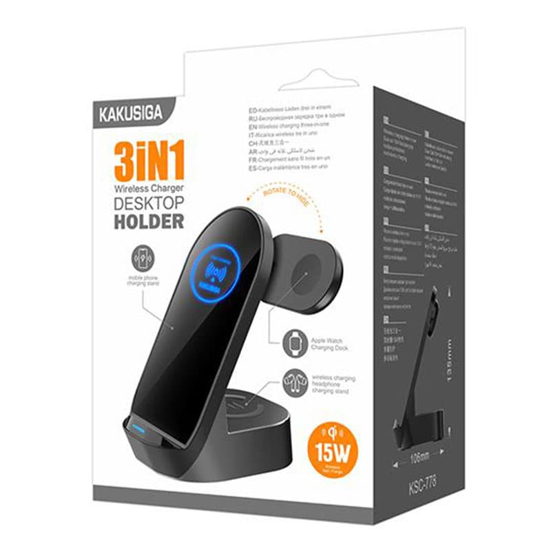 Kaku (KSC-778) - Incarcator Wireless, 3 in 1, 15W, Qi Charging, DesktOppo Stand, Black 1