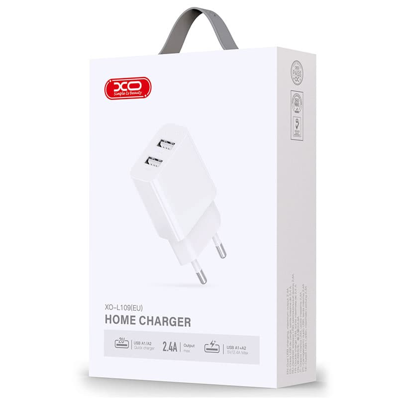 XO (L109) - Incarcator Retea, 2.4A, 2xUSB-A, QC 3.0, White 1