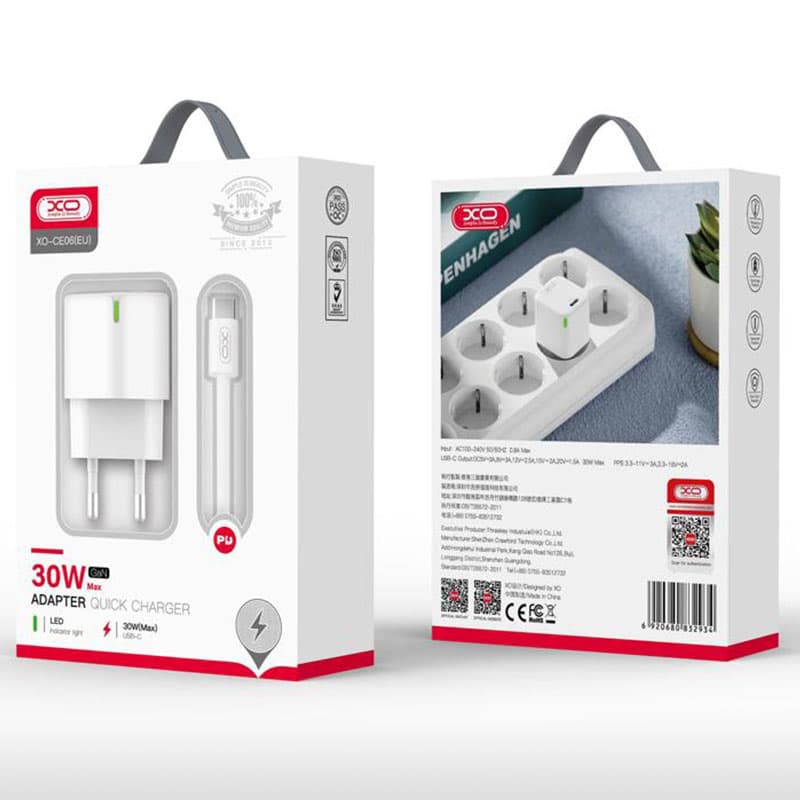 XO (CE06) - Incarcator Retea + Cablu Lightning, GaN, 30W, 1xUSB-C, PD, White 1