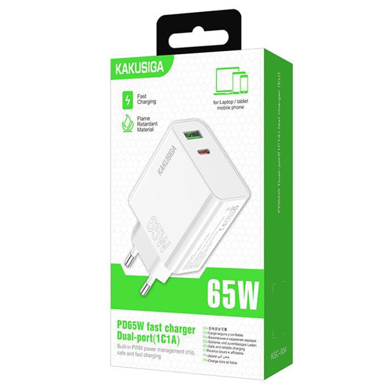 Kaku (KSC-934) - Incarcator Retea, 65W, 1xUSB-C, 1xUSB-A, PD, QC 3.0, White 1