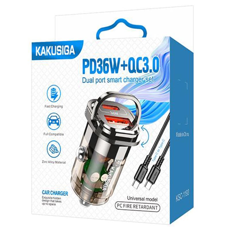 Kaku (KSC-1193) - Incarcator Auto + Cablu USB-C, 1m, PD36W, 1xUSB-C, 1xUSB-A, Black 1