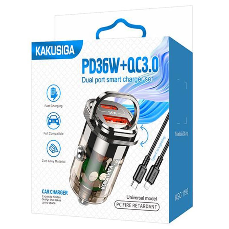 Kaku (KSC-1193) - Incarcator Auto + Cablu Lightning, 1m, PD36W, 1xUSB-C, 1xUSB-A, Black 1