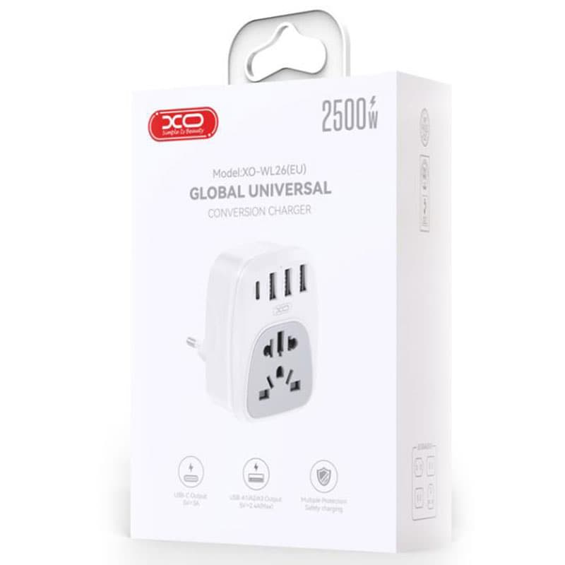 XO (WL26) - Adaptor Socket, 1xUSB-C, 3xUSB, MultiPhoneort, EU, extra standard, White 1