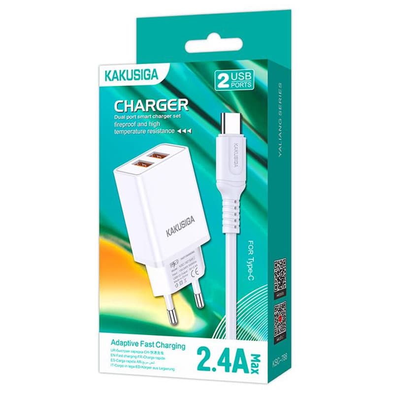Kaku (KSC-788) - Incarcator Retea + Cablu USB-C, 18W, 2.4A, 2xUSB-A, QC 3.0, White 1