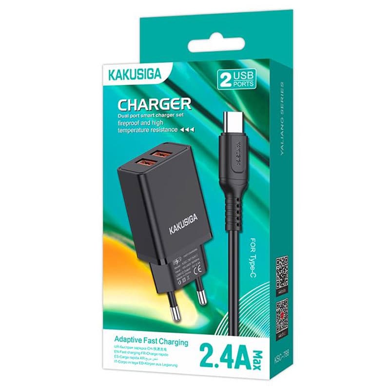 Kaku (KSC-788) - Incarcator Retea + Cablu USB-C, 18W, 2.4A, 2xUSB-A, QC 3.0, Black 1